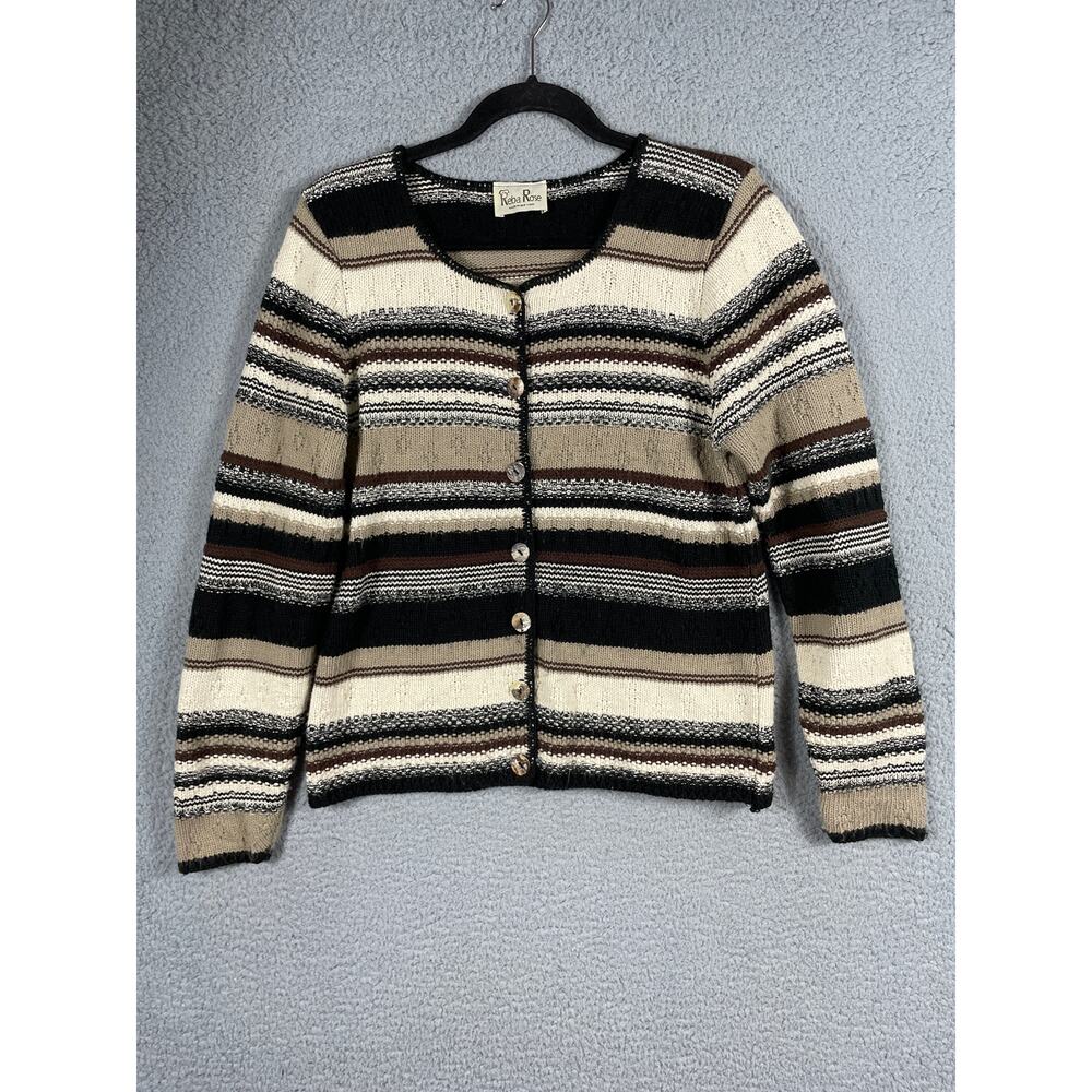 Reba Rose Womens Button Front Knit Cardigan Sweater Stripe